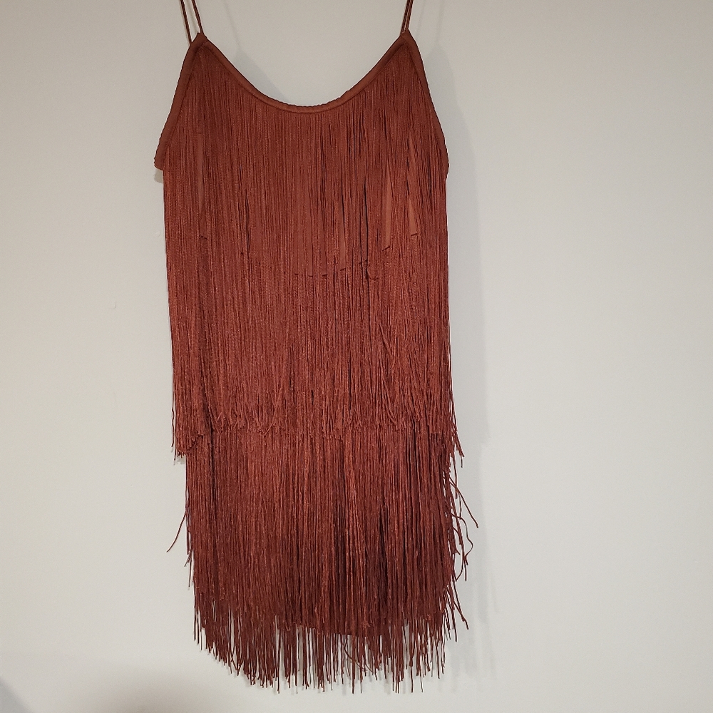 Fringe Sleeveless Dress - Brown